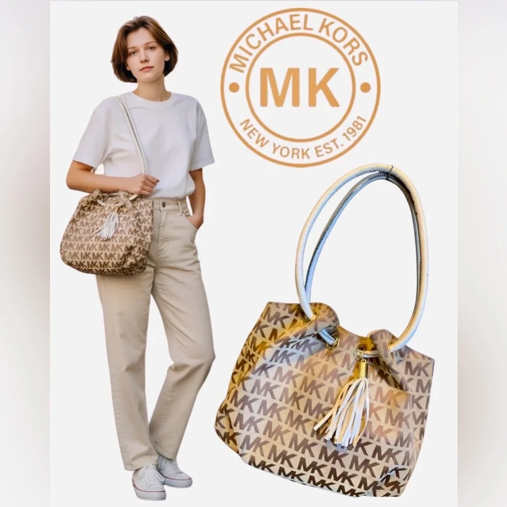 MICHAEL KORS Signature Jacquard Brown/Tan/Vanilla Handbag, GUC